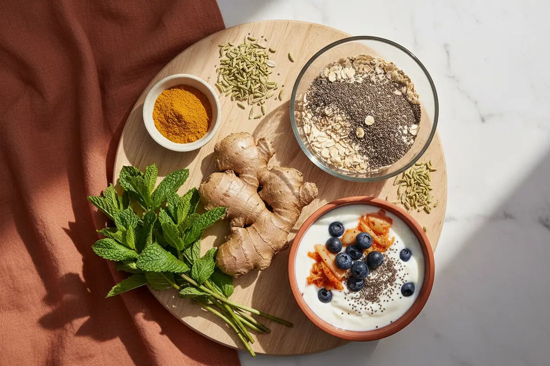 مكونات Afiyah Colon+ الطبيعية - البروبيوتيك، النعناع، الزنجبيل والمكونات النباتية الطبيعية لدعم صحة القولون